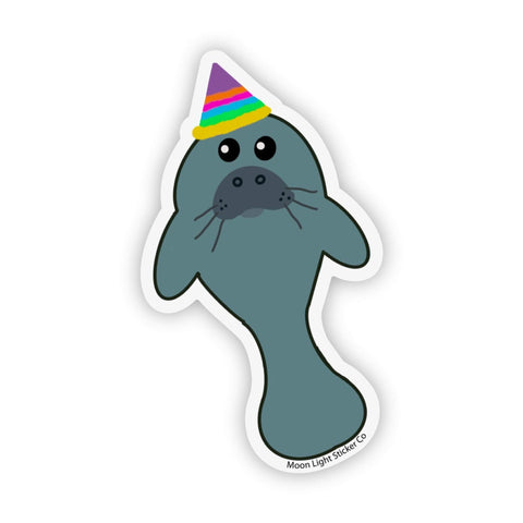 Manatee with Party Hat - Moon Light Sticker Co.
